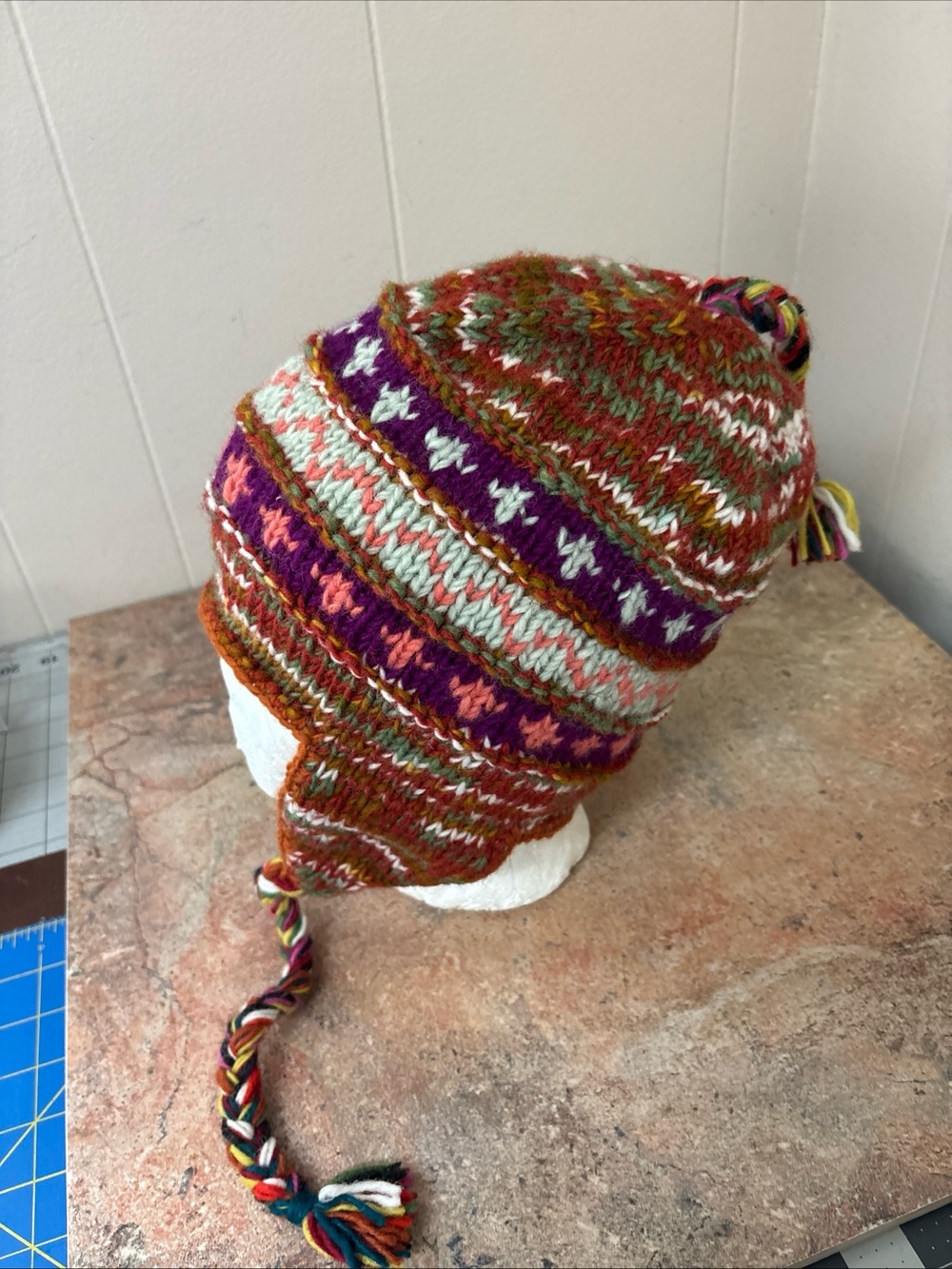 Handknit  Australian Wool Hat- Adult- Unisex- Multi-Super warm! Fair Isle NWT